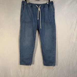 J Crew Womens Denim Pull On Chambray Pant M Blue Drawstring Ankle Jean (10/11)